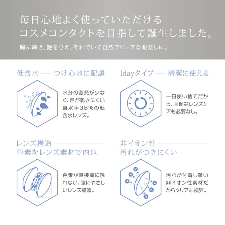 毎日心地よく使っていただけるコスメコンタクトを目指して誕生しました。