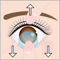 レンズを乗せている手の中指で下まぶたを引き下げます